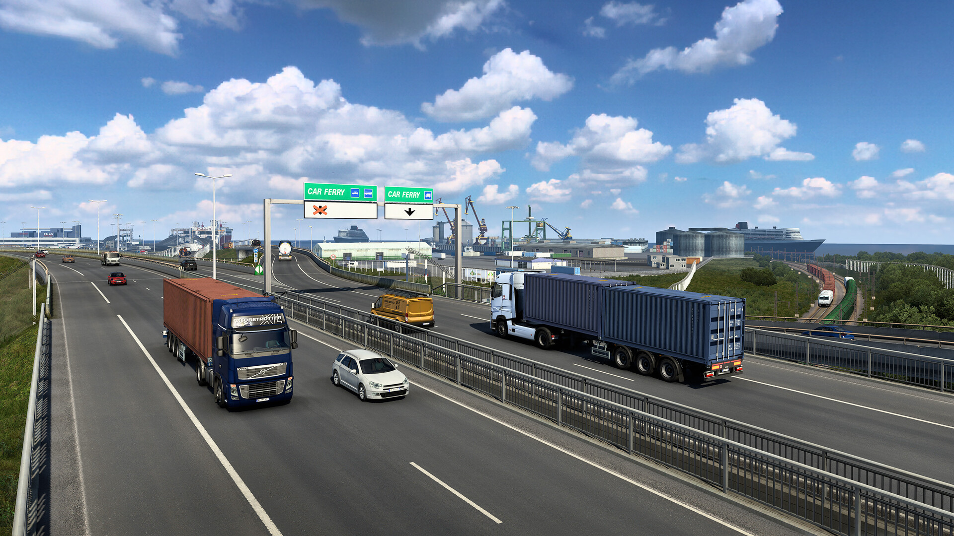 Screenshot real do Euro Truck Simulator 2 em estrada